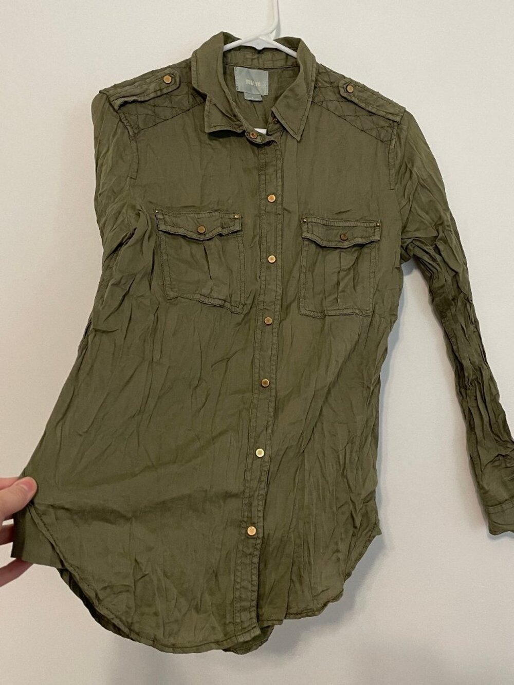 MAEVE ANTHROPOLOGIE Aveiro Safari Shirt Olive Green "Button Down" SNAPS /NO BELT - Picture 8 of 16